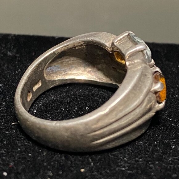 Ring 5 Stones Blue Topaz Amethyst Tourmaline Citrine Faceted Sterling Silver Sta - Picture 11 of 16